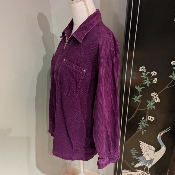 90s/Y2K Faded Glory Womens Medium Corduroy Dark Purple Zip Shirt Jacket Shacket - Picture 3 of 8
